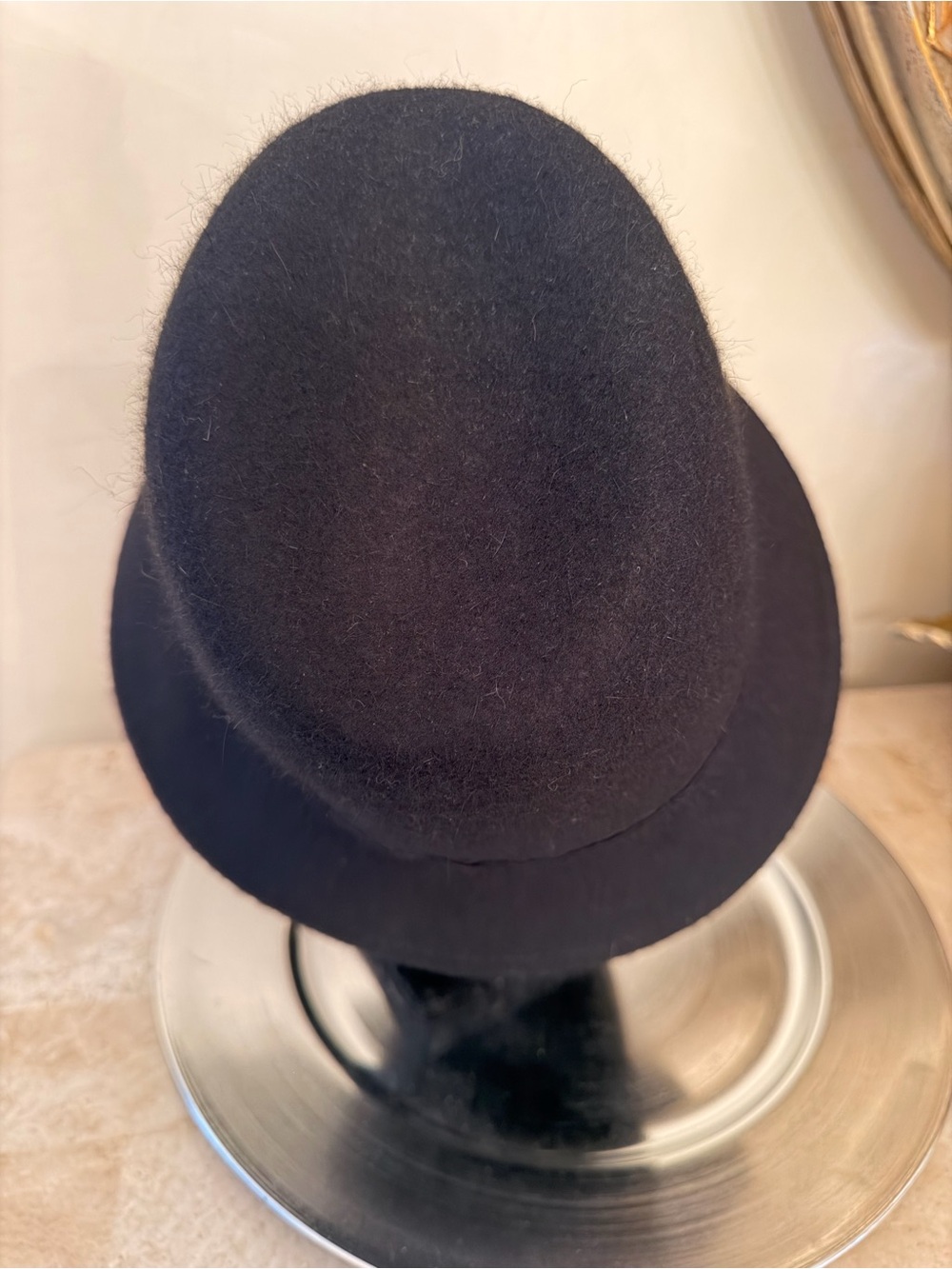 Jones New York Black Felt Cloche Hat with Rhinestone Buckle On Velvet Band - Picture 3 of 7